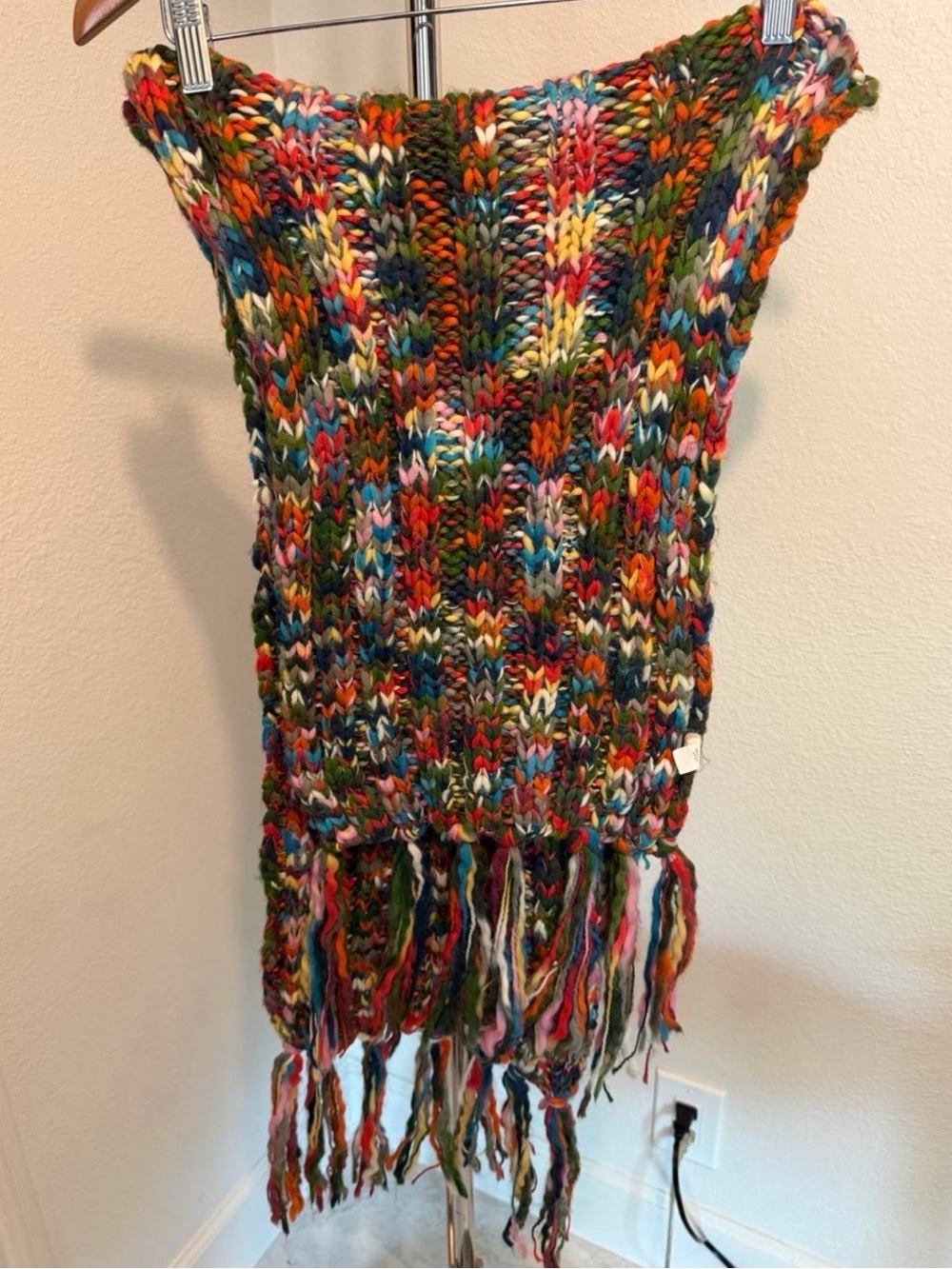 Multicolor Chunky Knit Fringe Womens Sweater Scarf